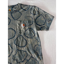 Load image into Gallery viewer, Blue Shibori Bleach Dyed Carhartt T-Shirt Short Sleeve Size Small

