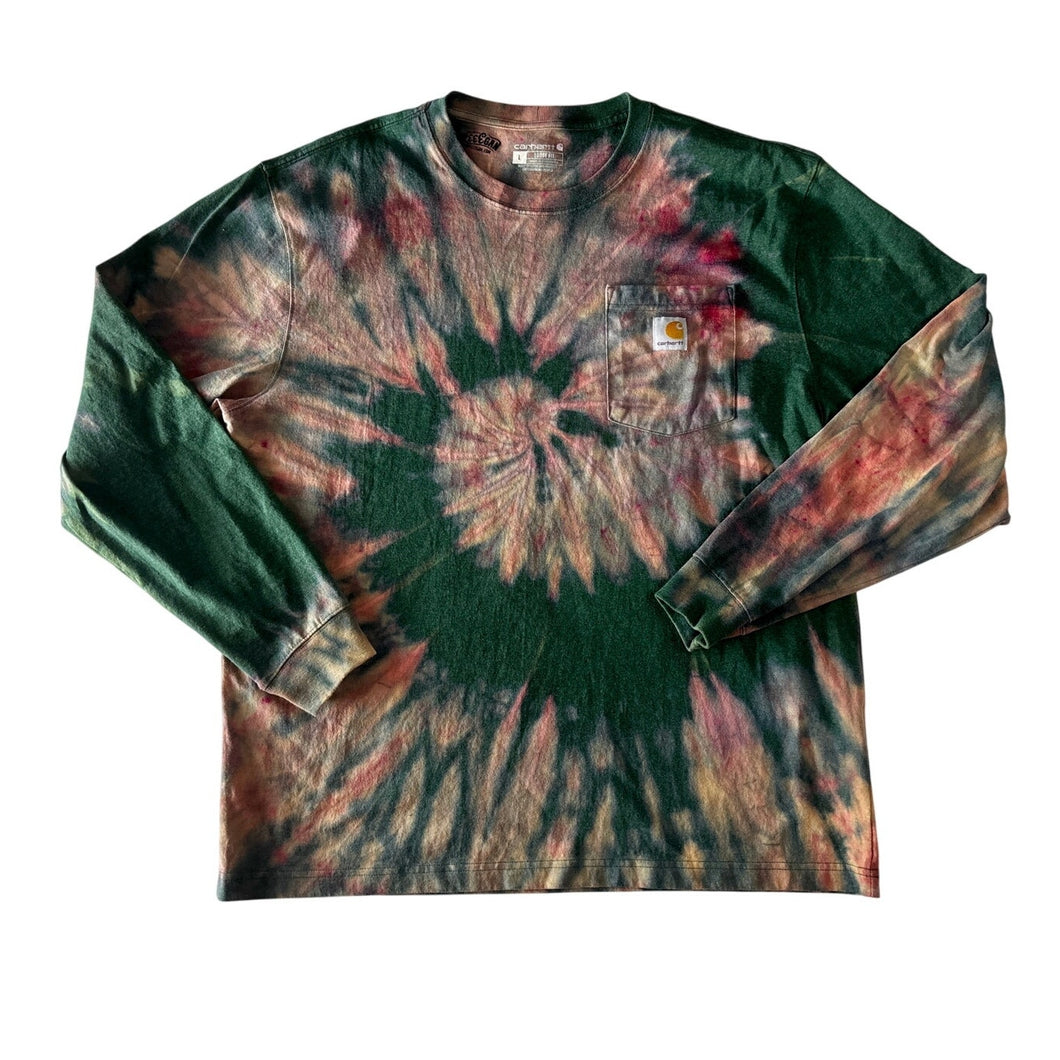 Green & Pink Spiral Reverse Dyed Carhartt T-Shirt Long Sleeve Size Large
