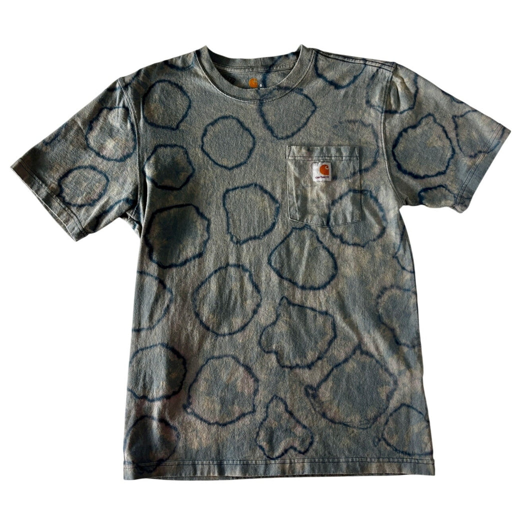 Blue Shibori Bleach Dyed Carhartt T-Shirt Short Sleeve Size Small