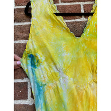 Load image into Gallery viewer, Antique Hand Dyed Slip Dress Butter Yellow Lime Green Nightgown Lingerie
