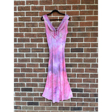 Load image into Gallery viewer, Antique Hand Dyed Slip Dress Pink &amp; Purple Ice Dye Rayon Lace Trim
