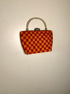 Hand Painted Pink and Orange Checker Print 1960s Purse