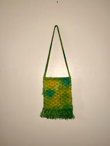 Yellow and Green Macrame Vintage Crossbody Purse