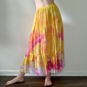 Yellow and Pink Ice Dyed Silk Skirt
