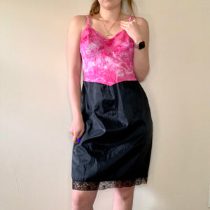 Hand Dyed Bright Pink and Black Vintage Slip