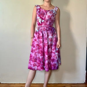 Hand Dyed Vintage 1950s Fit and Flare Cotton Dress