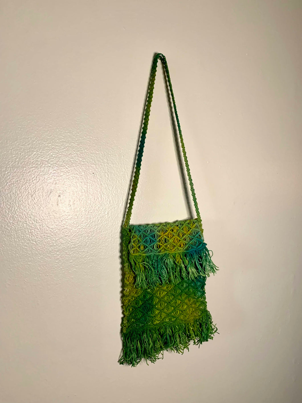 Yellow and Green Macrame Vintage Crossbody Purse