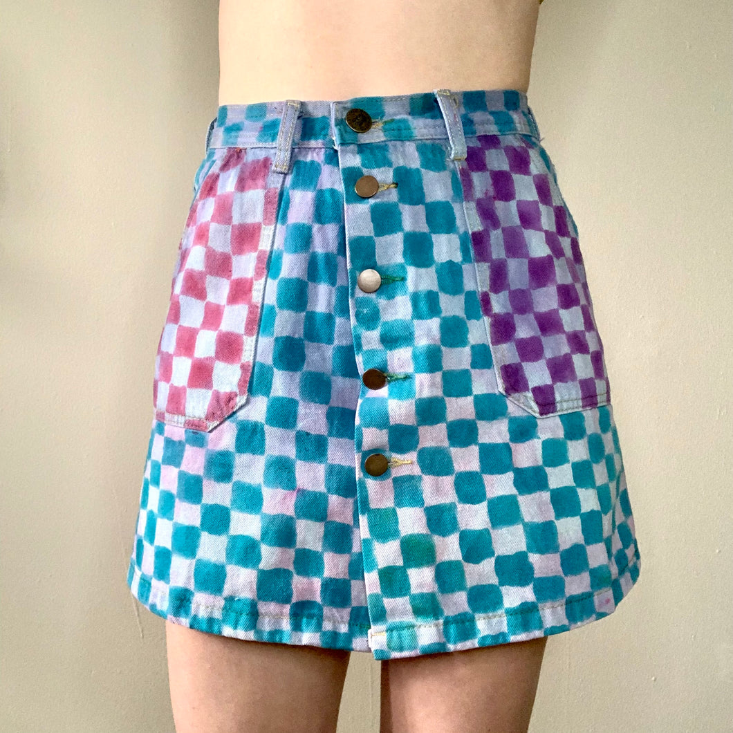 Hand Painted Checker Print Vintage Skirt