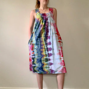 Tie Dye Vintage 1970s Embroidered Summer Dress