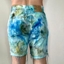 Load image into Gallery viewer, Hand Dyed Blue and Green Vintage Levi Cut Offs
