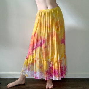 Yellow and Pink Ice Dyed Silk Skirt