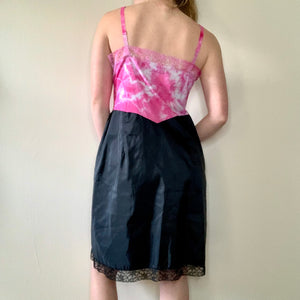 Hand Dyed Bright Pink and Black Vintage Slip