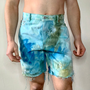 Hand Dyed Blue and Green Vintage Levi Cut Offs