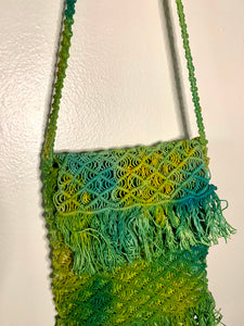 Yellow and Green Macrame Vintage Crossbody Purse